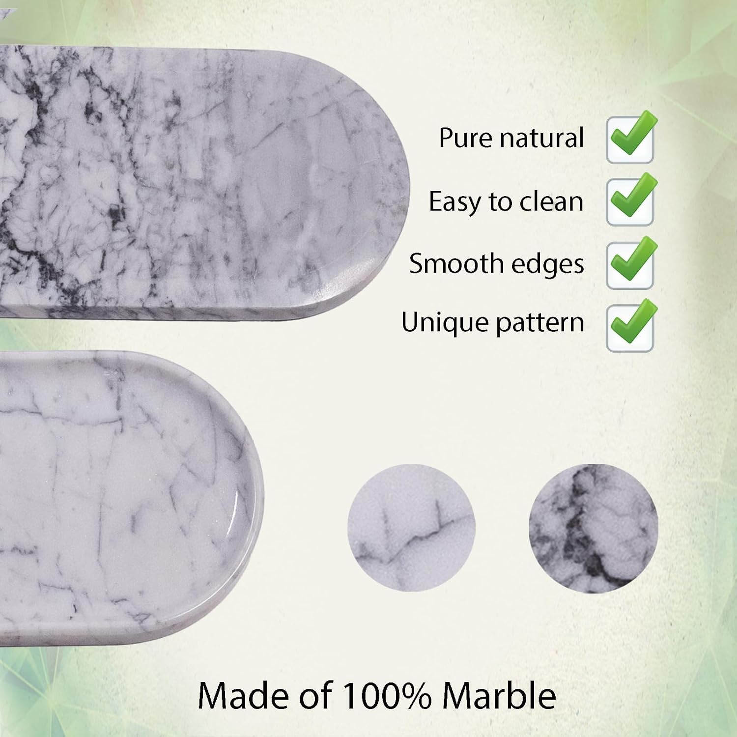 Natural Marble Tray 9.8”x4.7”x0.6” | Hand-Polished Oval Stone Tray for Bathroom Vanity & Jewelry Display – Durable, Unique Vein Patterns (Carrara White) - Image 3