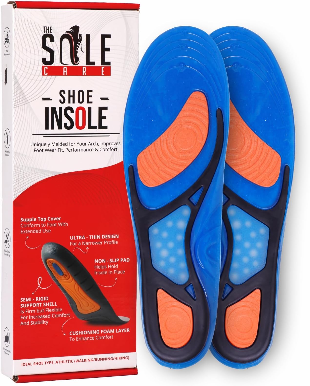 royalkartThe Sole Care Massaging Gel Insoles - Breathable Silicone Sport Inserts, Shock Absorption & Arch Support Shoe Pads for Men & Women UK Size: 8-13