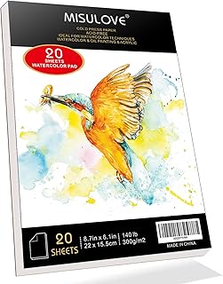 6.1X8.7" Watercolor Paper Pad, Cold-Pressed, Acid-Free, Ideal for Watercolor Painting and Wet Media, Textured Paper Great and Sketchbook, Art Paper for Kid, 20 White Sheets (140lb/300gsm)