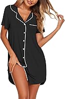 Ekouaer Women's Button Down Nightgown Short Sleeve Sleepshirt Boyfriend Pajama Dress for Comfortable Sleep & Lounge