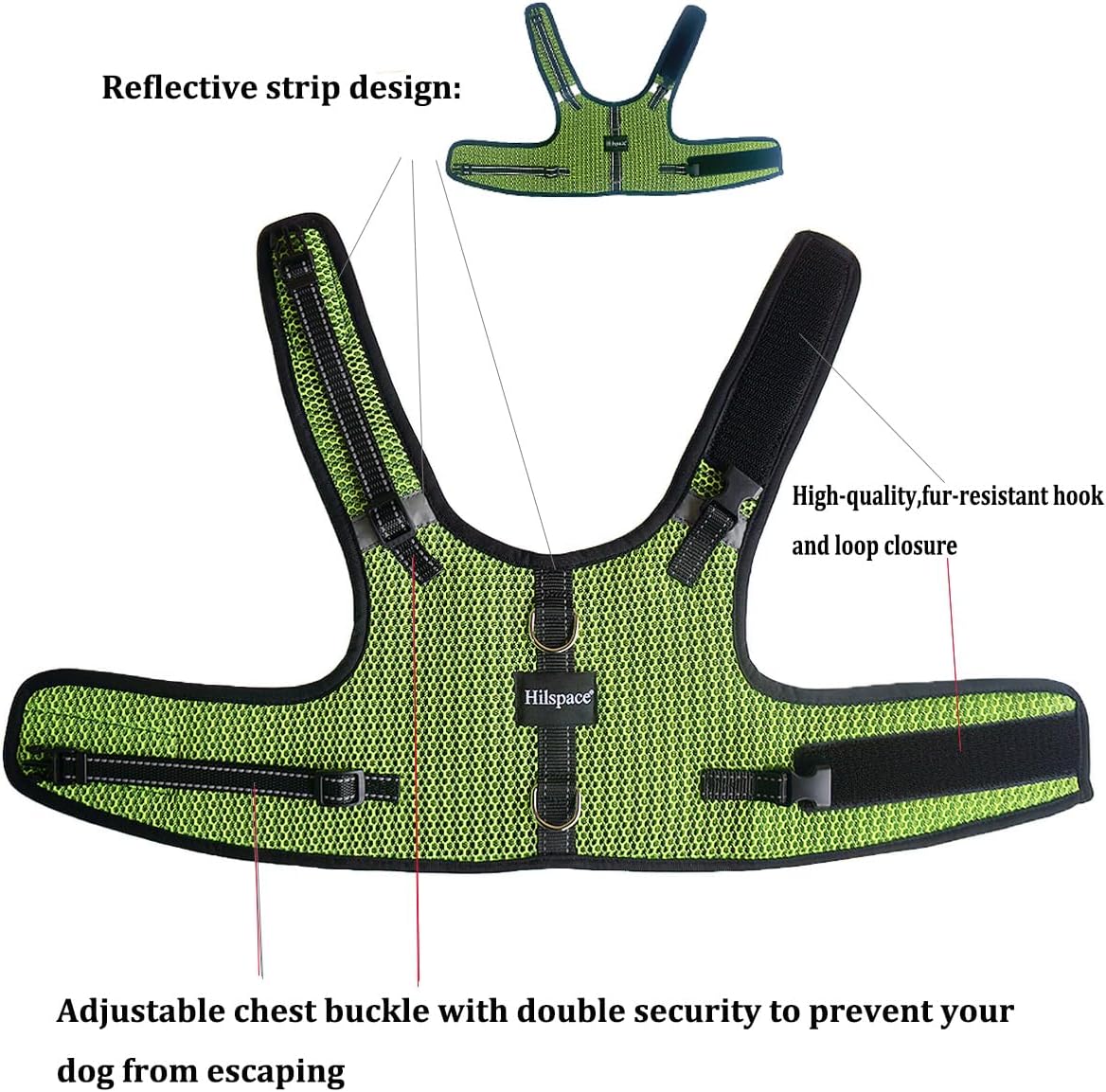 Mini Dachshund Harness – No Armpit Rub, Escape Proof, Reflective, No Pull Vest-Style Dachshunds Harness,Breathable Mesh Dog Harness (Fluorescent Green, XS,Fit Puppy&Rabbit Dachshund)
