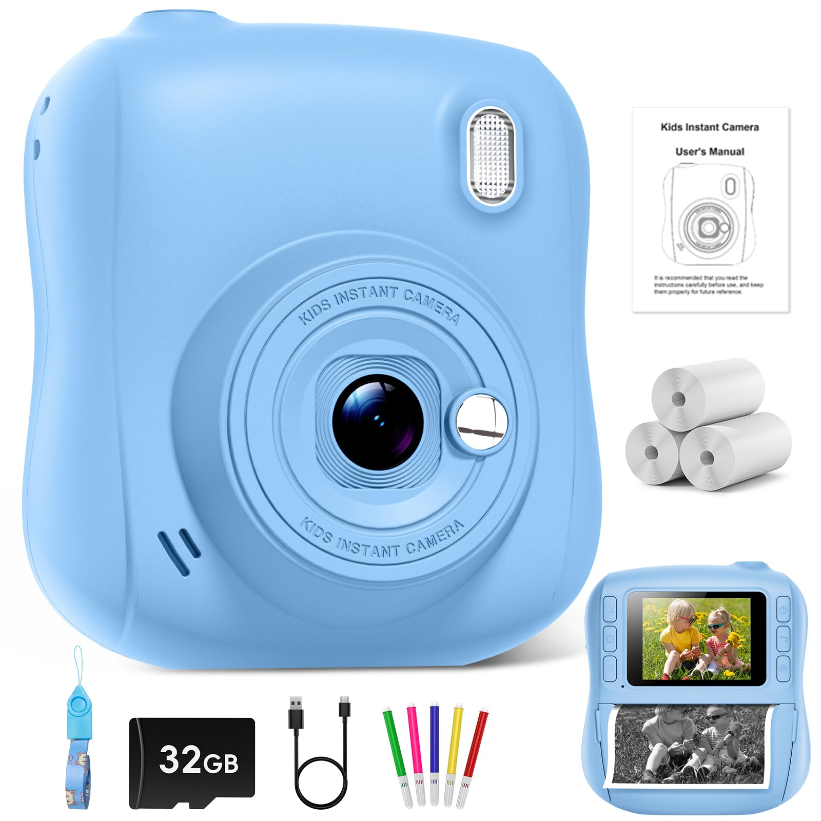 Cámara Instantánea para Niños de 14 MP, 1080p Cámara Digital con Impresión Instantánea, Tarjeta de 32 GB y 3 Rollos de Papel Térmico, Regalo de Cumpleaños para Niños y Niñas de 3 a 12 Años — view 3