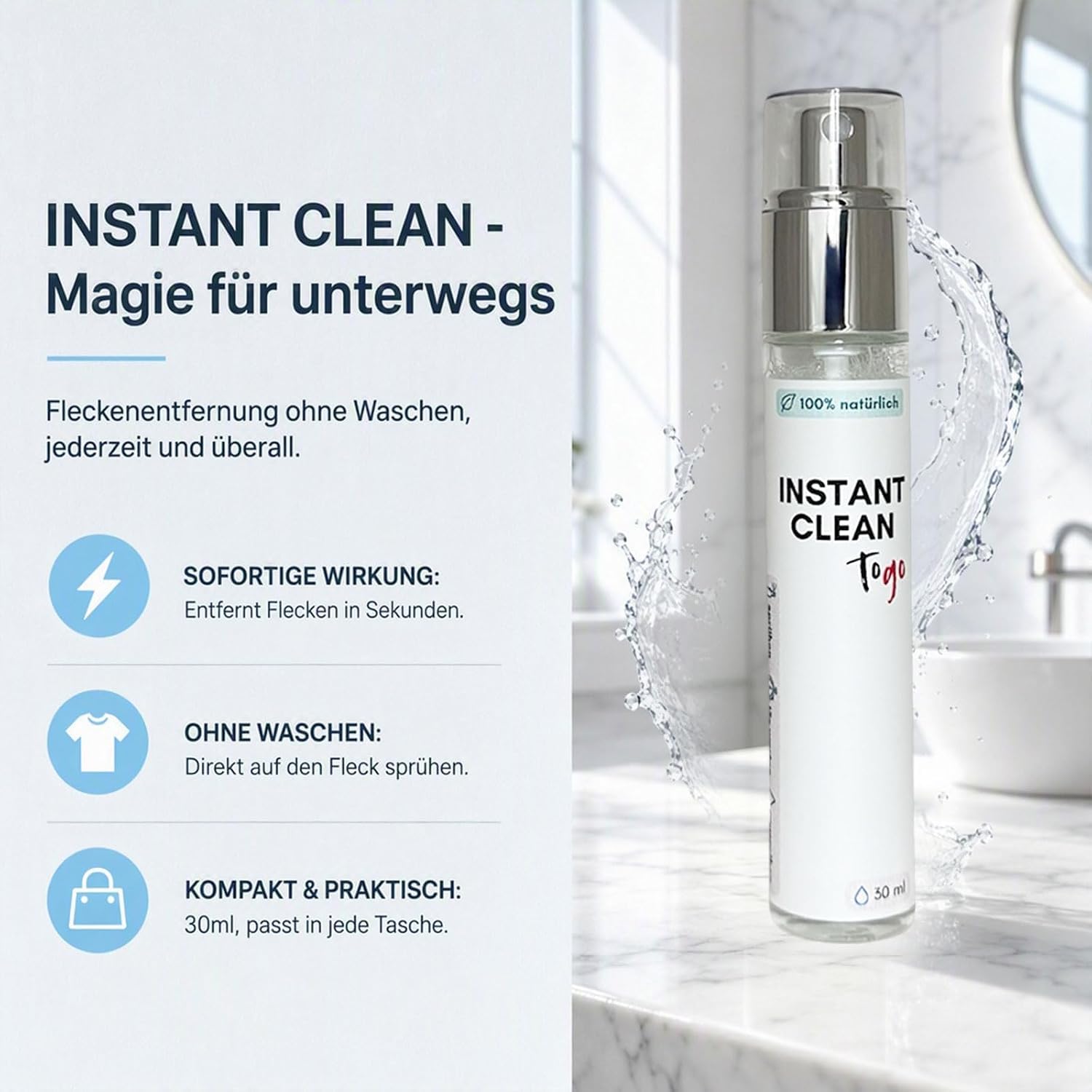Instant Clean Magic Spray Kleidung, Fleckenentferner Kleidung 30 ml, Natürliche Formel, Fleckenspray für Wäsche, Schuhe, Polster und Weitere Textilien (2)