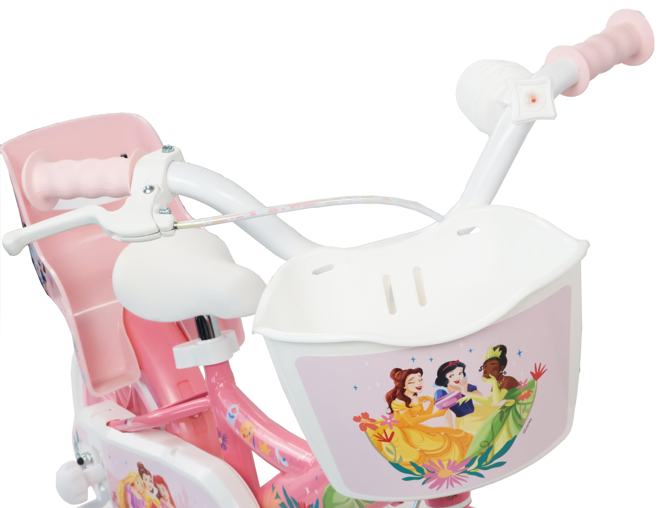 Denver Bike Bicicletta Bambina 12 Pollici Licensed Princess 2-4 Anni, Rotelle Removibili, Freno Anteriore Caliper, Telaio Acciaio, Ruote EVA Antiforatura, Trombetta e Portabambola