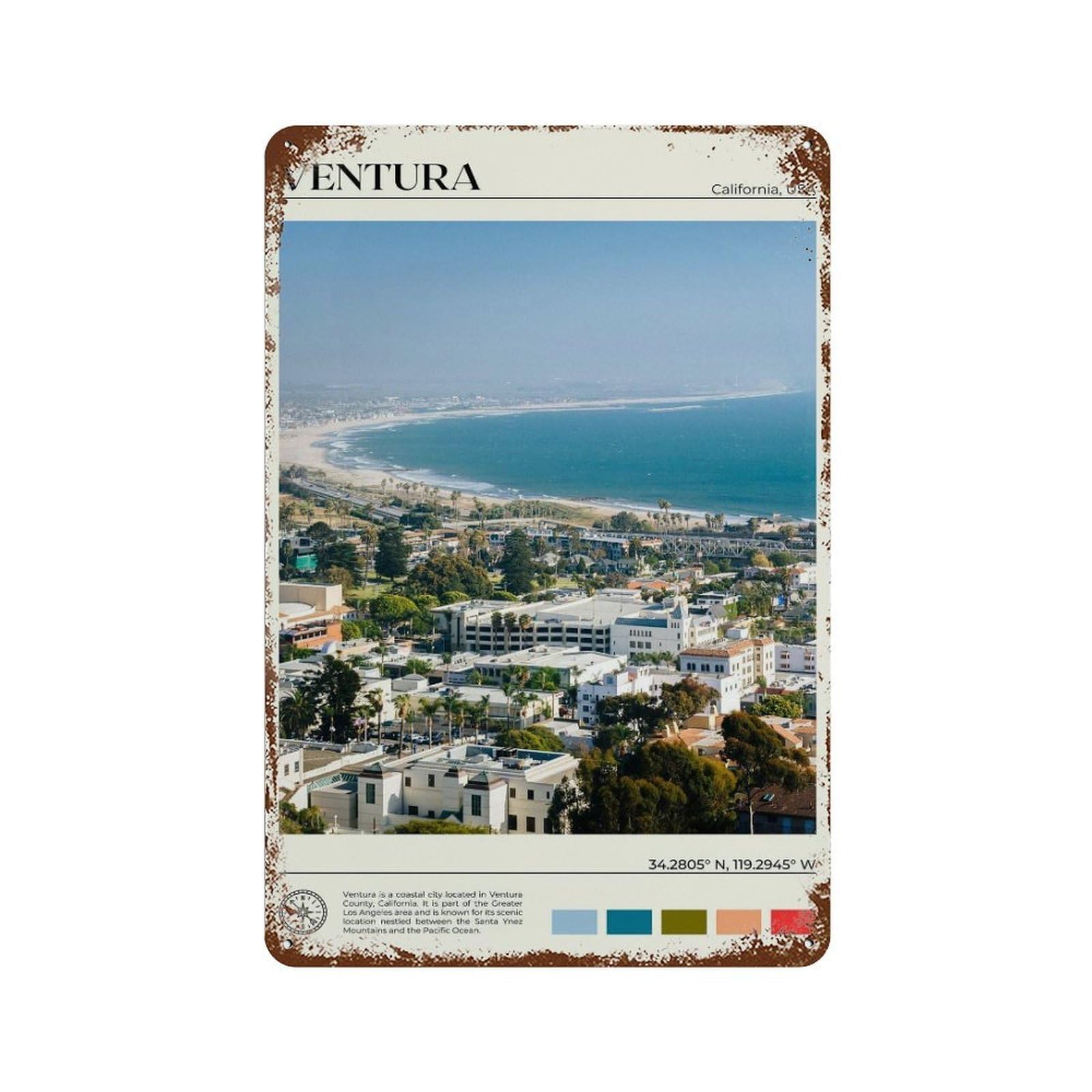 xiaoxiaoshen Real Photo Ventura Decor California Wall Decor Art Metal Tin Poster Modern Home Decor Art Home Bar Shop Decorations Vintage Sign 30x20cm