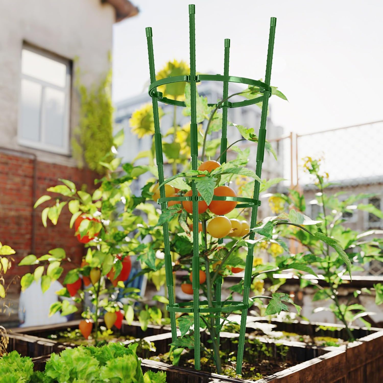 2-Pack 35 Inches Tomato Cages for Garden, Tomato Cage, Tomato Plant Support, Heavy-Duty Tomato Trellis with Height Adjustable Rings for Garden Climbing Plants with Twist Tie & Gloves