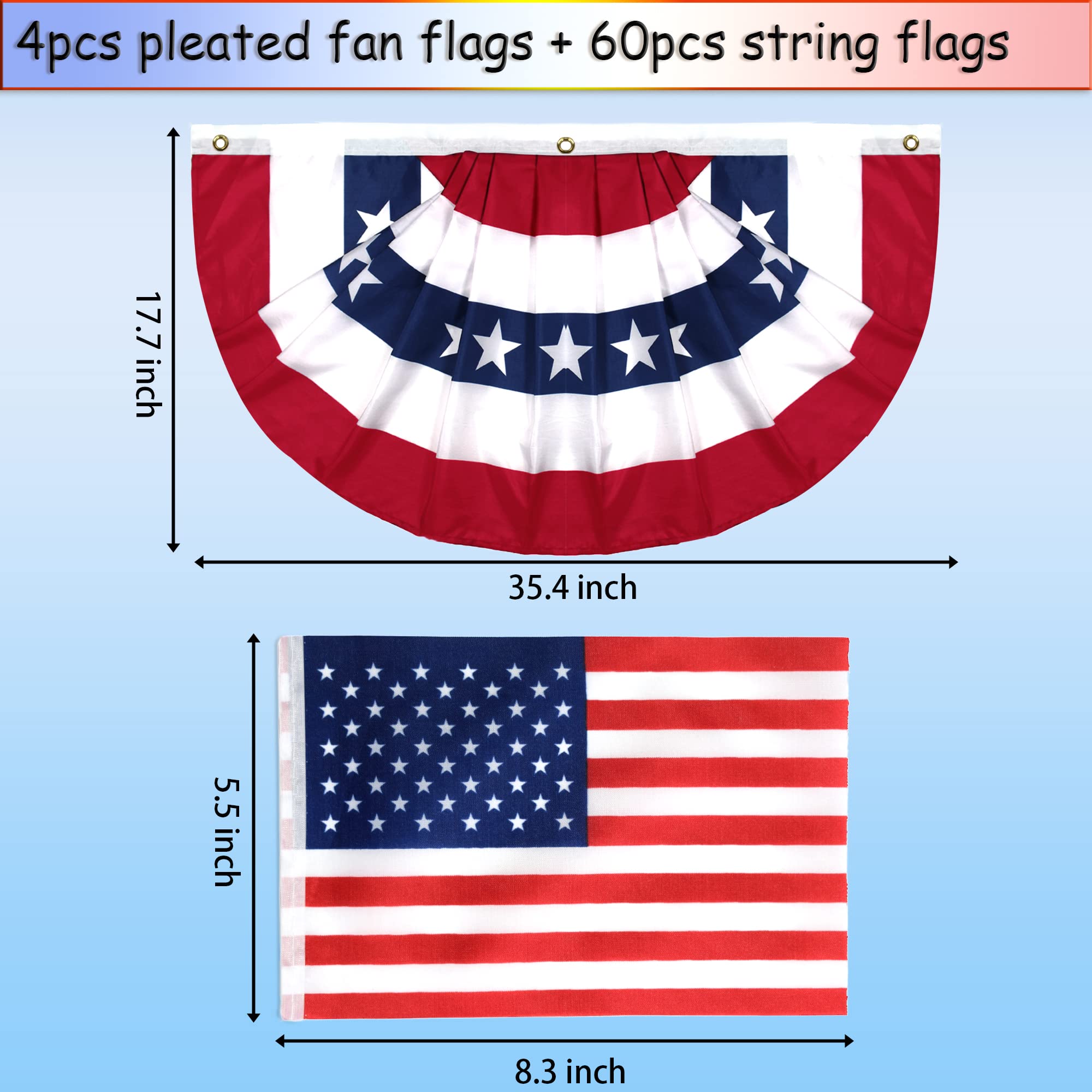 2 USA-Fächerflaggen – Je 45x90 Cm, Plissiert, Aus Polyester, Mit Messingösen – Für 4. Juli, Memorial Day & Patriotische Deko