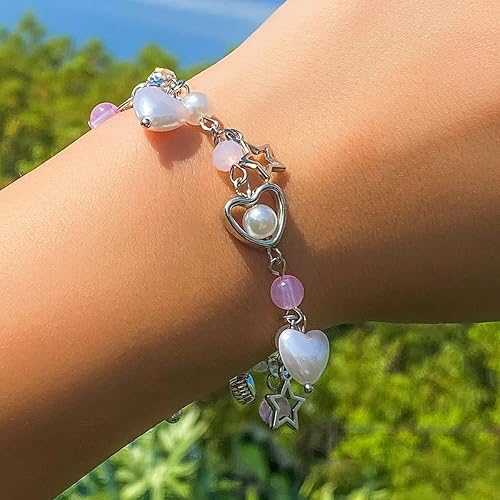 Miniatura 3 de Y2k - Pulsera de estrella para mujeres, adolescentes y niñas, con dije de corazón rosa, estética, delicada, ajustable, gótica, punk, resina fresca,