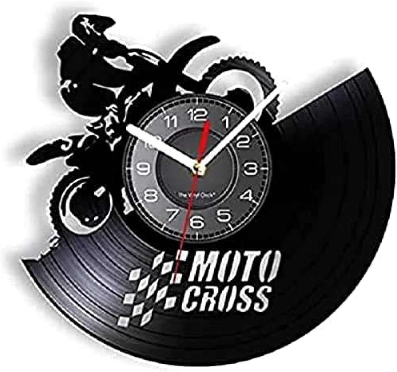 Vinyl Clock Non Ticking Wall Clock Moto Cross Racing Vinyl Record Wall Clock Off-Road Motorcycle Sports Bikers Home Decor Clock Dirt Hanging Accessories 12 inches
