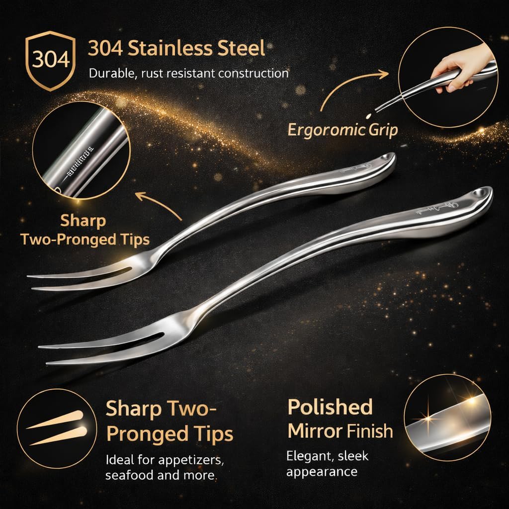 Stainless Steel Carving Fork Set (2 Sizes) – Ergonomic Curved Handle, Heavy Duty Meat Forks for BBQ, Roasting, Turkey, Steak & Serving – Dishwasher Safe