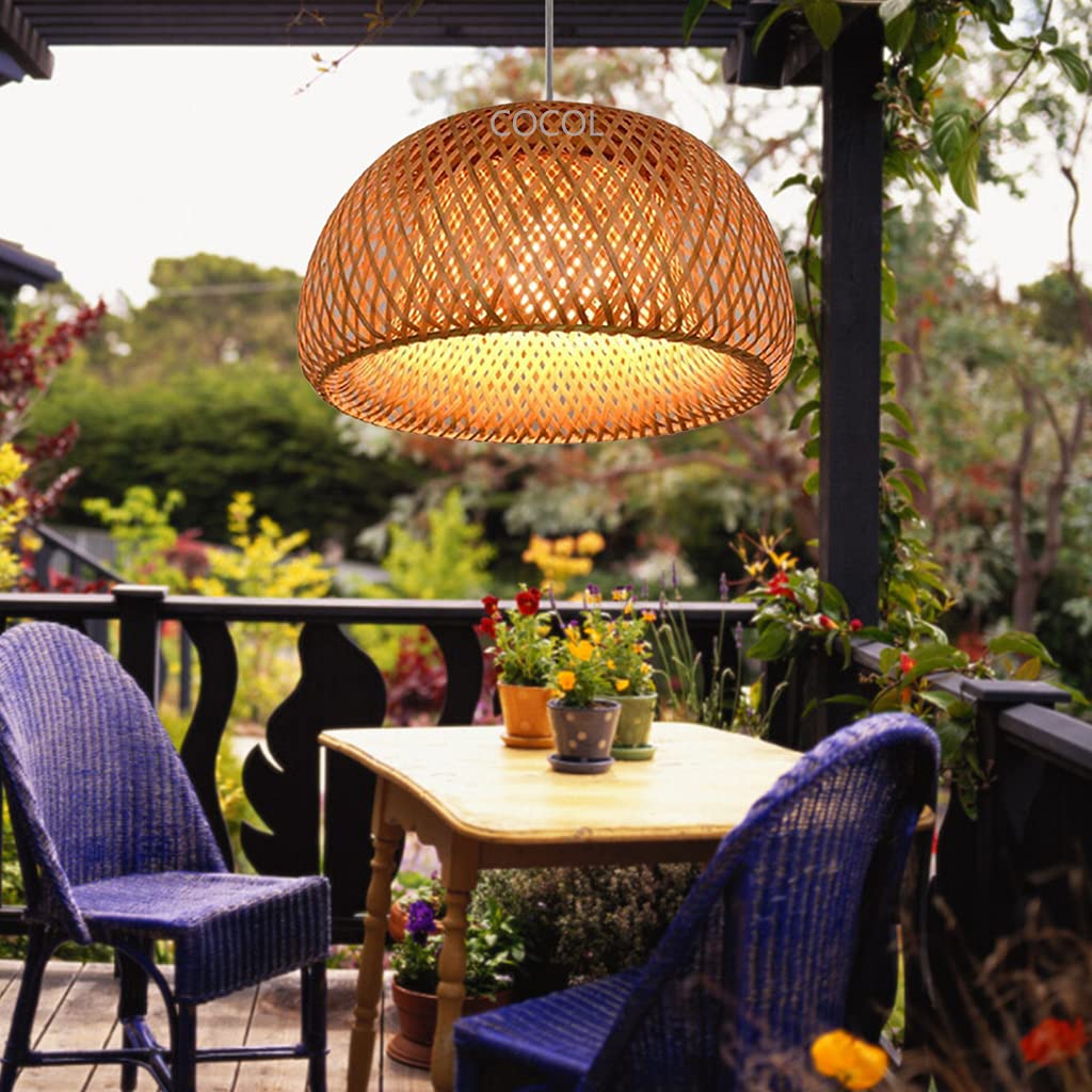 E27 Lampadario Retrò Intrecciato Rattan Bambù Naturale Lampade A Sospensione Legno Luce Regolabile Altezza Luci Sala Pranzo Soggiorno Camera Letto Cucina Decorazione Illuminazione,60cm