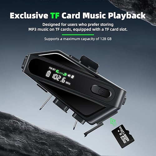 Miniatura 2 de Auriculares Bluetooth para casco de motocicleta con pantalla LED, sistema de intercomunicación de casco de 2 vías con 2 micrófonos tipo, ranura para