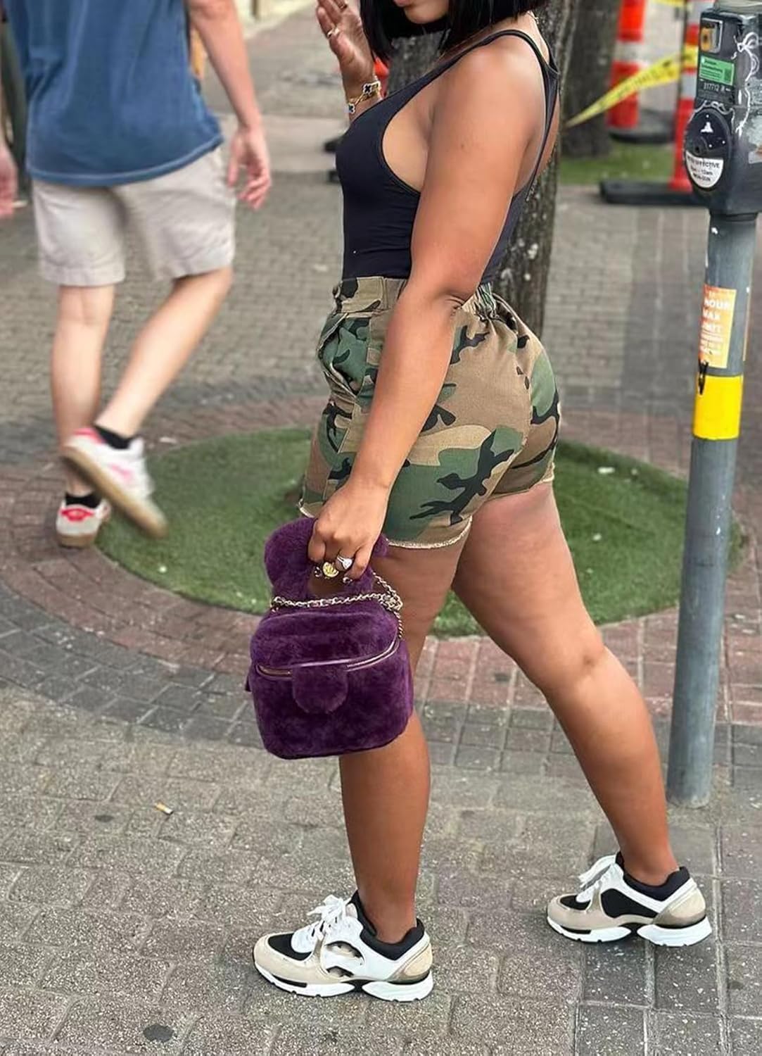 Women Camo Cargo Shorts High Waist Trendy Casual Camouflage Army Fatigue Cargo Short Joggers Pants Pockets Plus Size