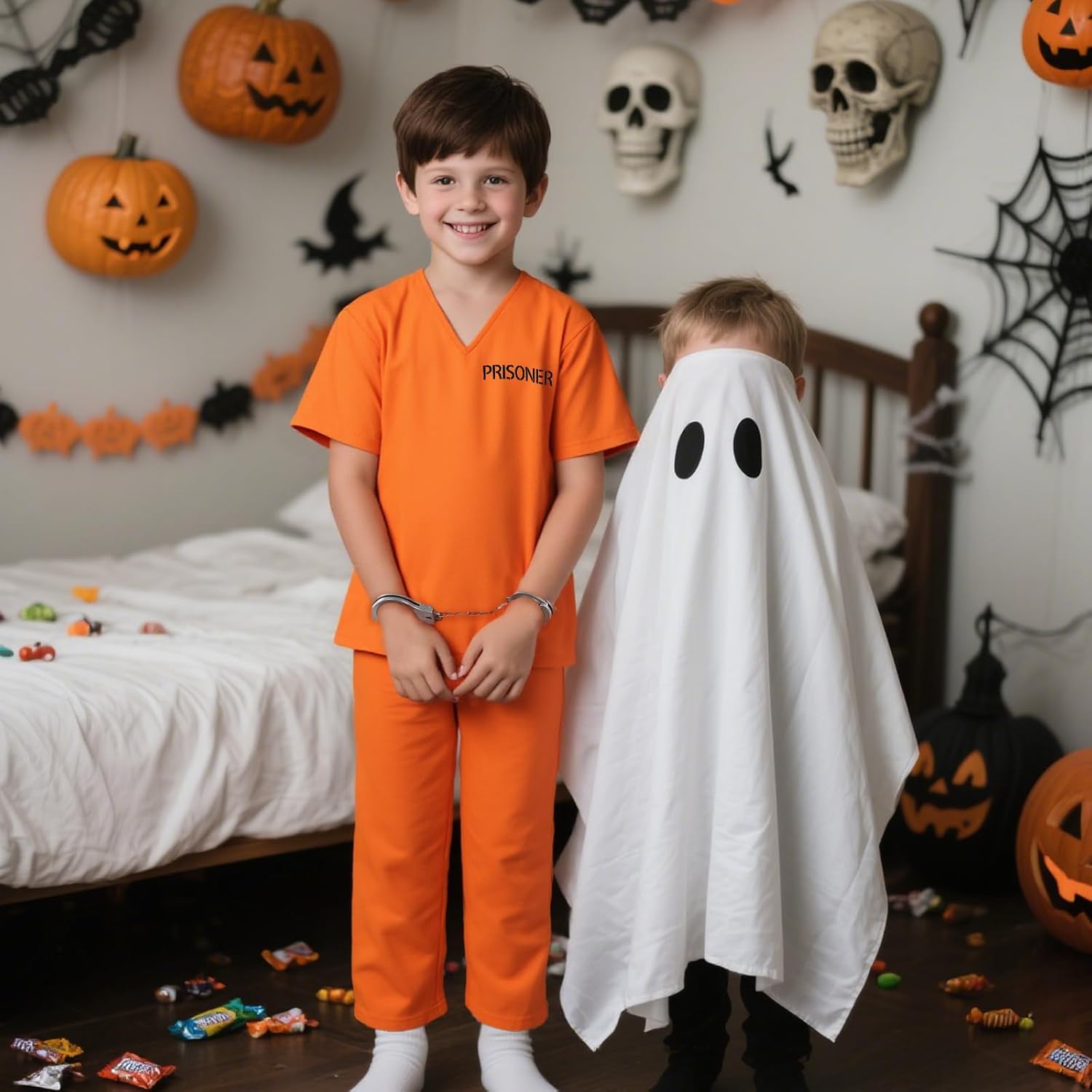 Prisoner Costume for Kids Orange Prison Costume Inmate Criminal Jail Convict Halloween Cosplay Outfits Boys Girls - Image 4
