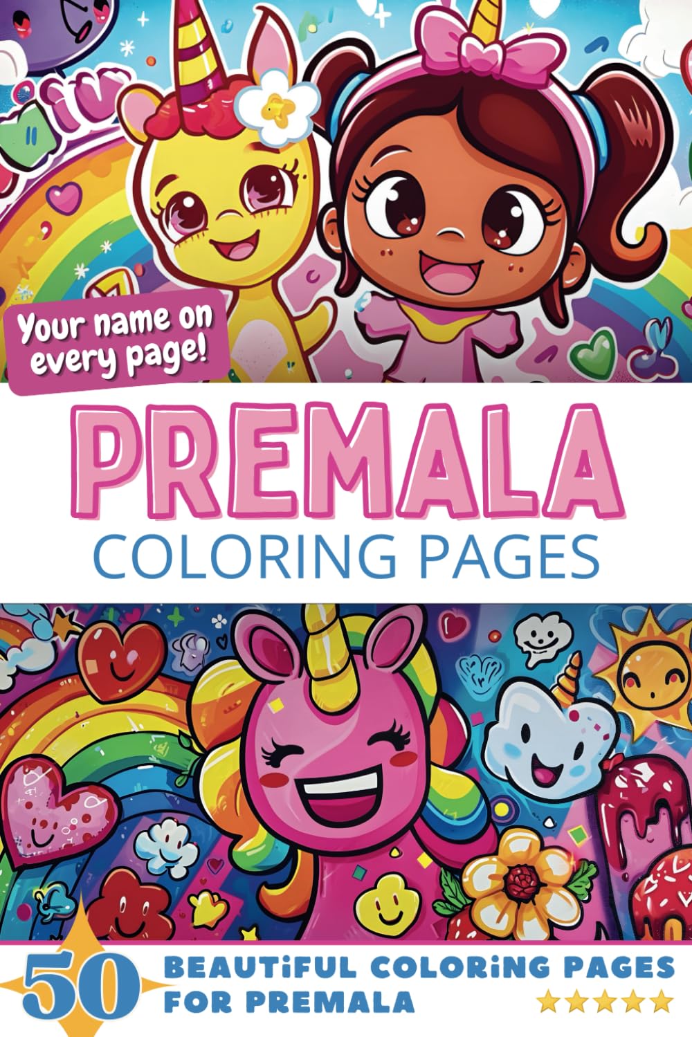 Premala Coloring Pages: Wow-Effect! Your name on every page - Premala coloring book - 6x9" - 50x Premala coloring page - Fantastic Gift