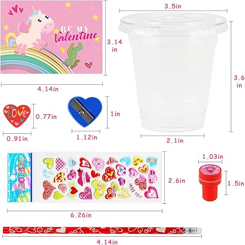 Miniatura 4 de Advoxa Regalos del día de San Valentín para niños, 28 paquetes de papelería de San Valentín con tarjetas y tazas, intercambio de regalos de San