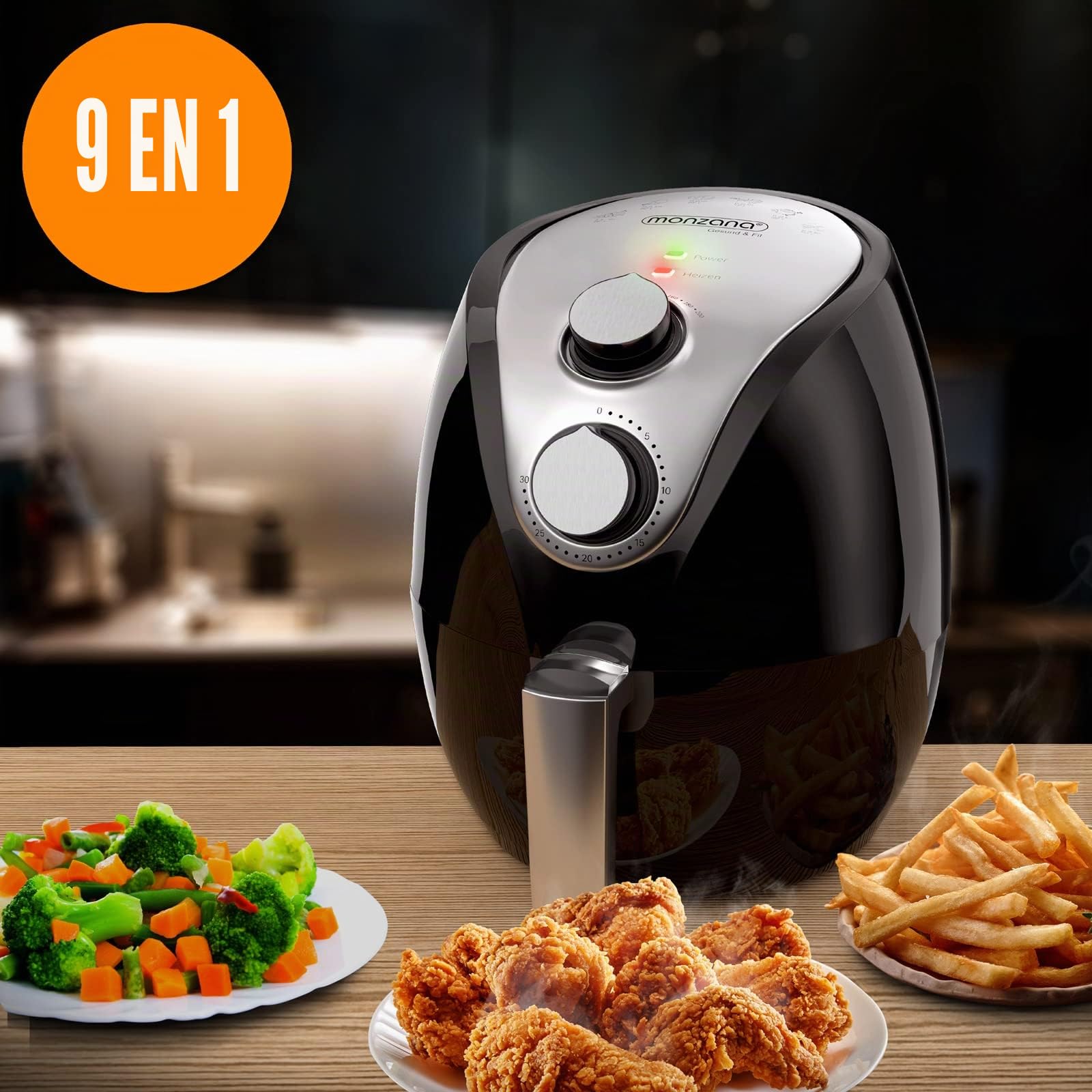 MONZANA® Freidora sin Aceite de Aire Caliente 1500W 3,6L 80-200°C 9 Programas Temporizador Air Fryer