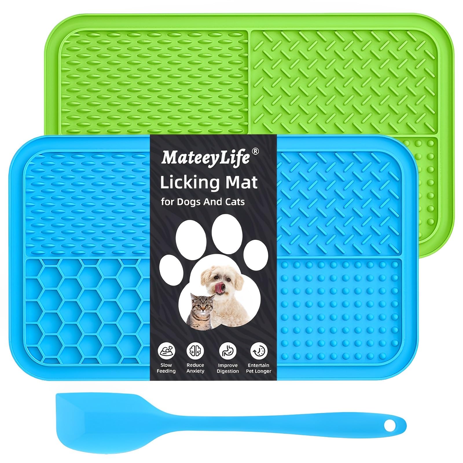 MateeyLife 2PCS Large Lick Mat for Dogs and Cats with Suction Cups, Dog Lick Mat for Anxiety Relief, Dog Enrichment Toys for Boredom, Cat Peanut Butter Lick Pad, Dog Treat Mat for Bathing Grooming