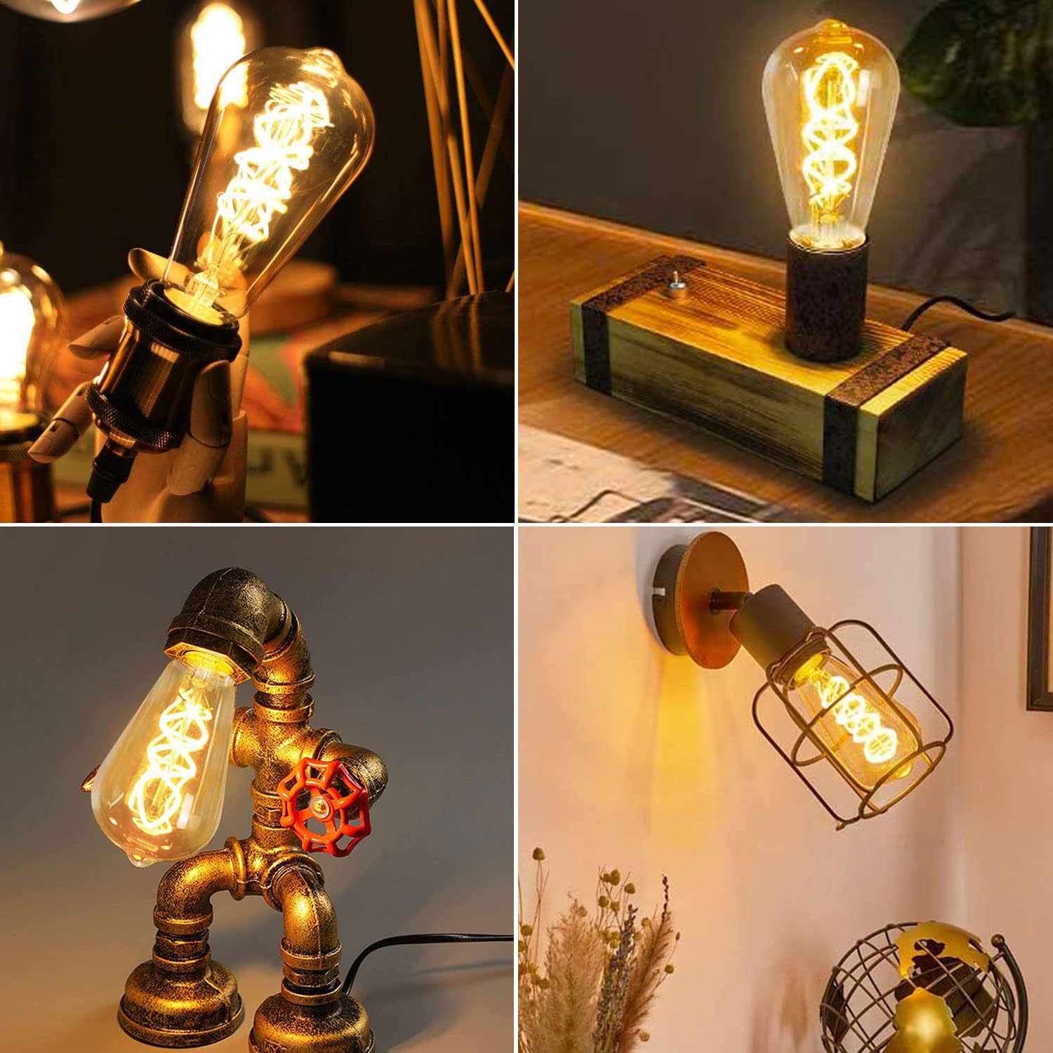 Edison Vintage Glühbirne E27, LED Vintage Dimmbar 4W ST64 Glühbirne E27 Warmweiß, Ideal für Dekorative Nostalgie und Retro Beleuchtung, Bernstein - 6 Stück