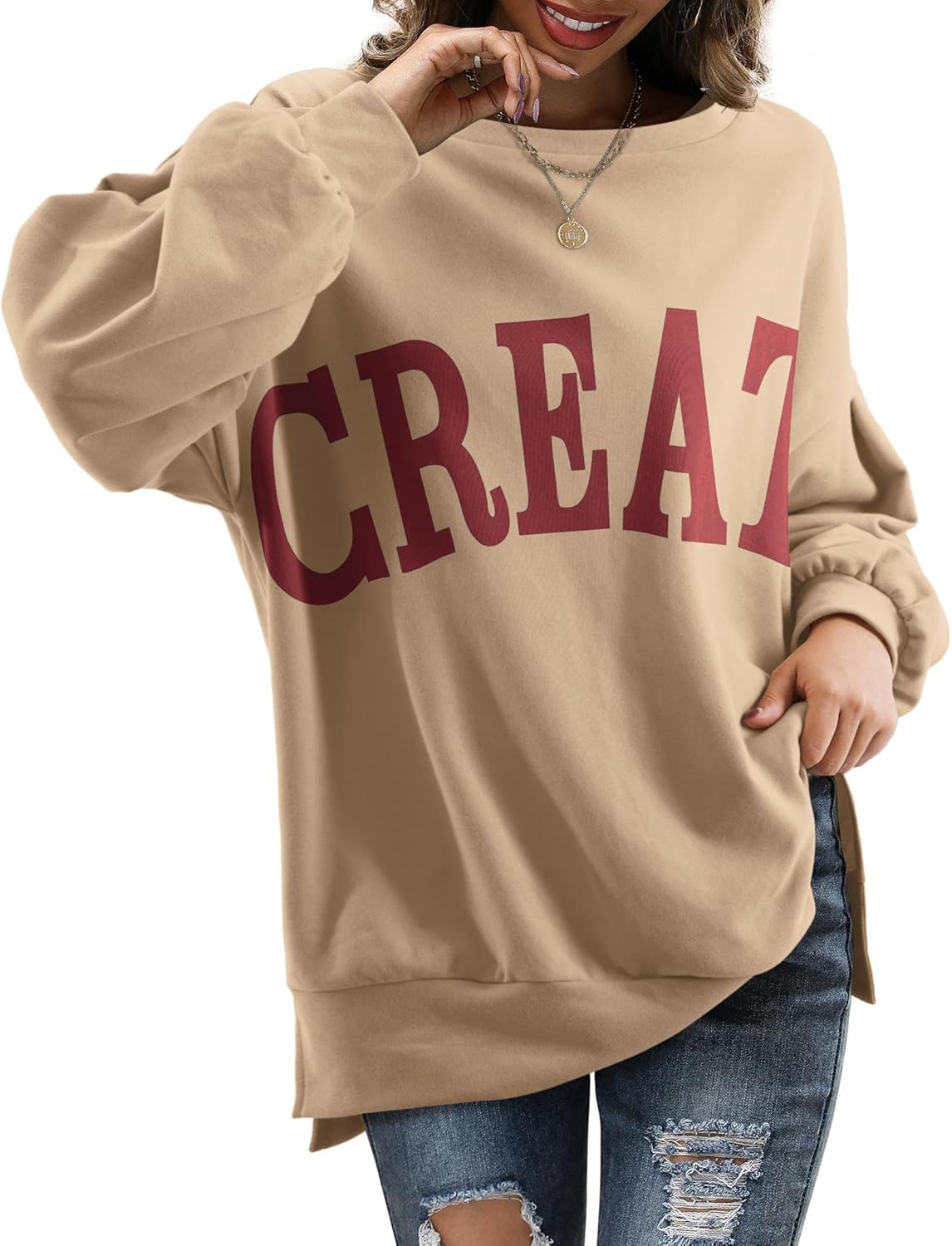 Amoretu Womens Oversized Sweatshirts Casual Long Sleeve Fall Pullover Hoodies Fashion Clothes 2024