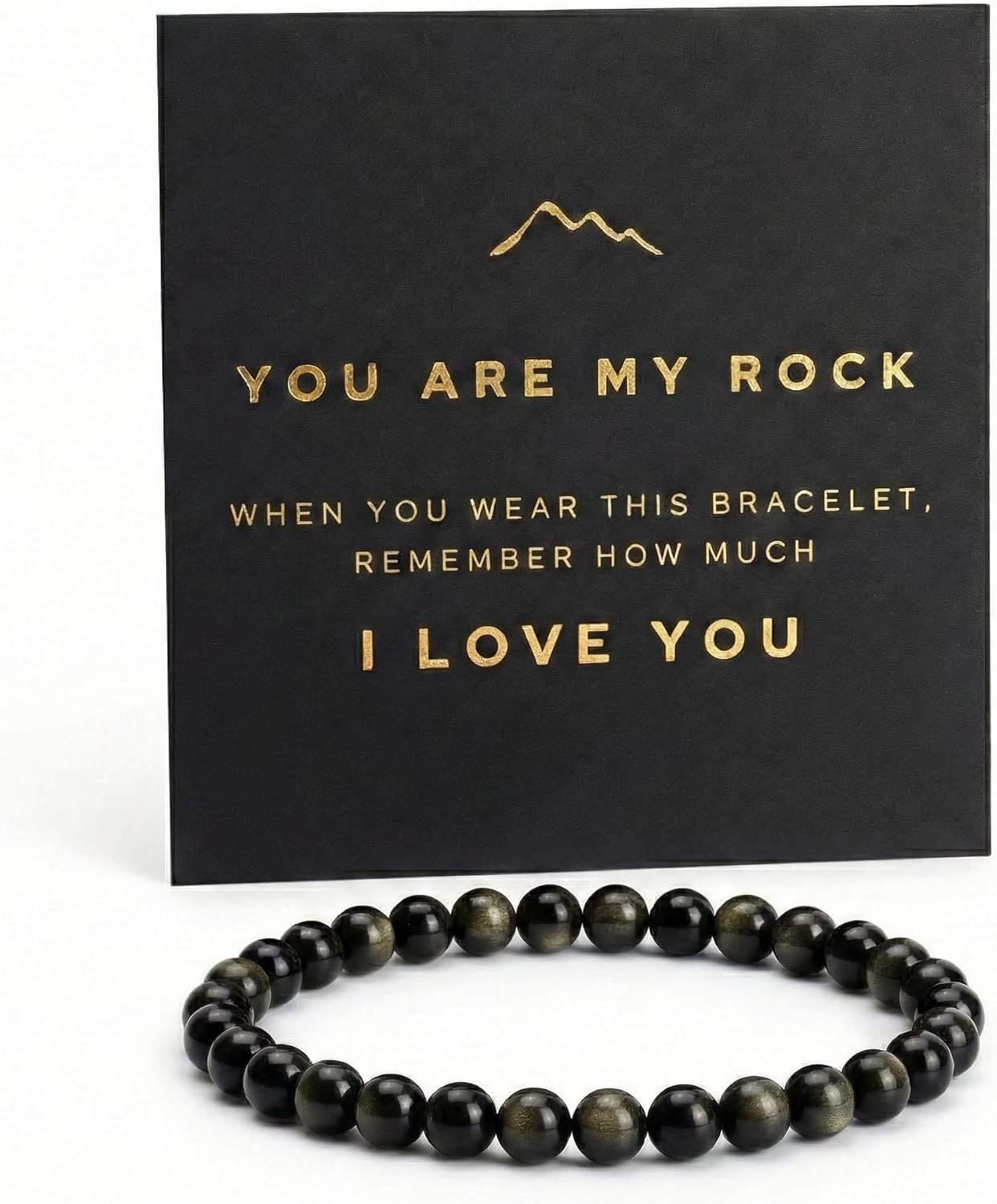 Golden Obsidian Bracelet for Men and Women – 8mm Natural Stone Beaded Stretch Bracelet – Meaningful Gift with Message Card – Eco-Friendly Gift Box