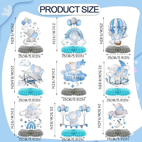 Vista 9 de 9 piezas de centro de mesa de elefante para baby shower, panal, decoración de fiesta para niñas, lindos globos de panal de elefante rosa, decoración