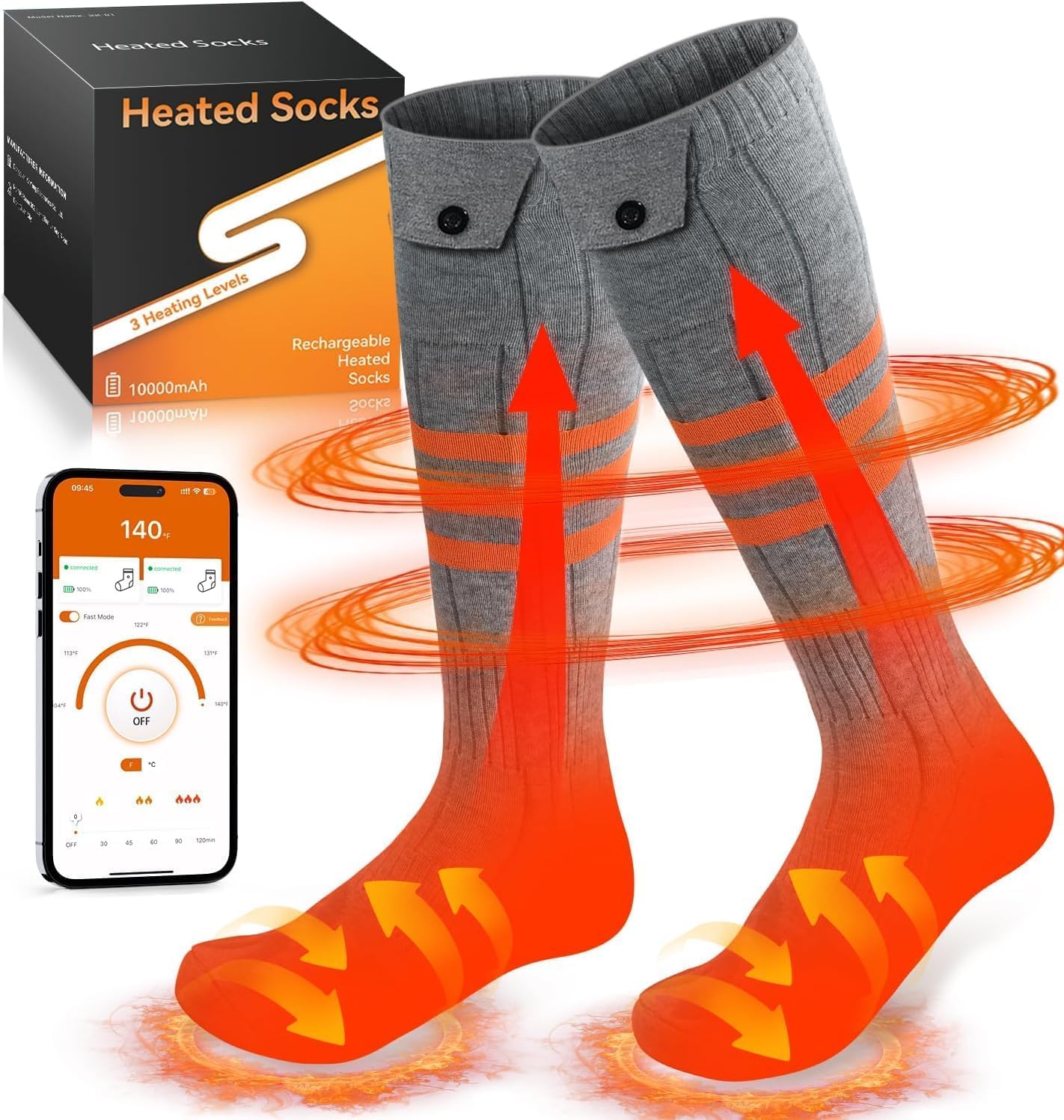 Heated Socks, APP Control Electric Heated Socks for Men Women, Rechargeable Battery Powered Warm Socks, Washable Thermal Socks Foot Warmer for Winter Hunting Skiing Hiking