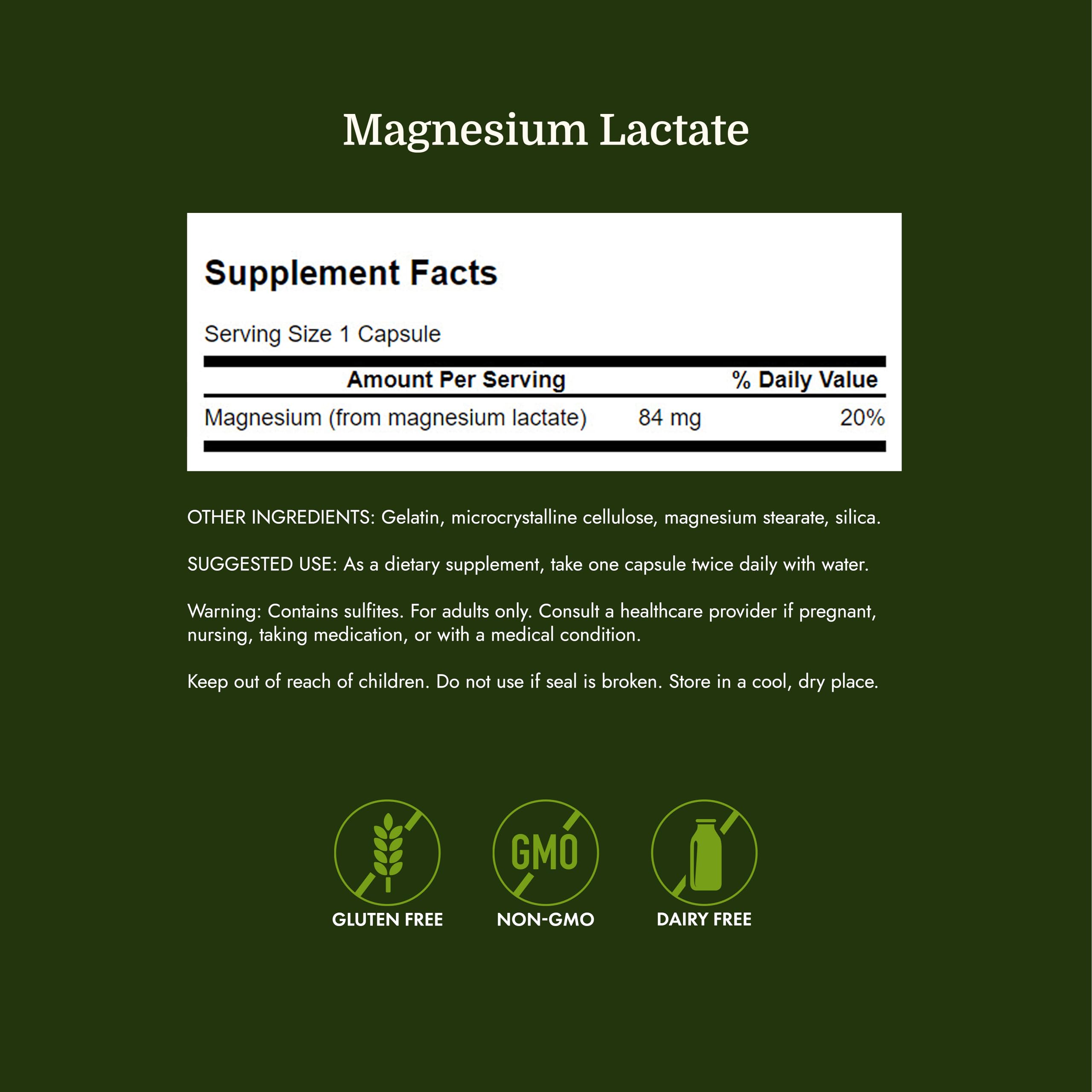 Swanson Magnesium Lactate Lactose-Free, 84 mg, 120 Capsules — Amazon image 4