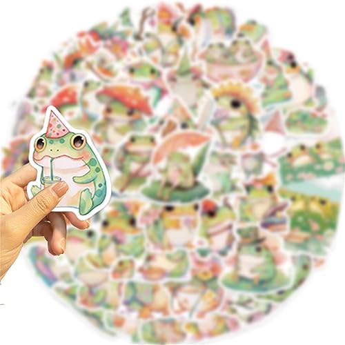 Miniatura 8 de Calcomanías de ranas lindas calcomanías de animales kawaii, 50 unidades para niños y adultos, calcomanías de dibujos animados para botellas de agua,