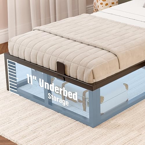 Miniatura 6 de Base de cama de 12 pulgadas para cama Twin XL con soporte de listones de acero, base de plataforma metálica de perfil bajo para cama King, base de