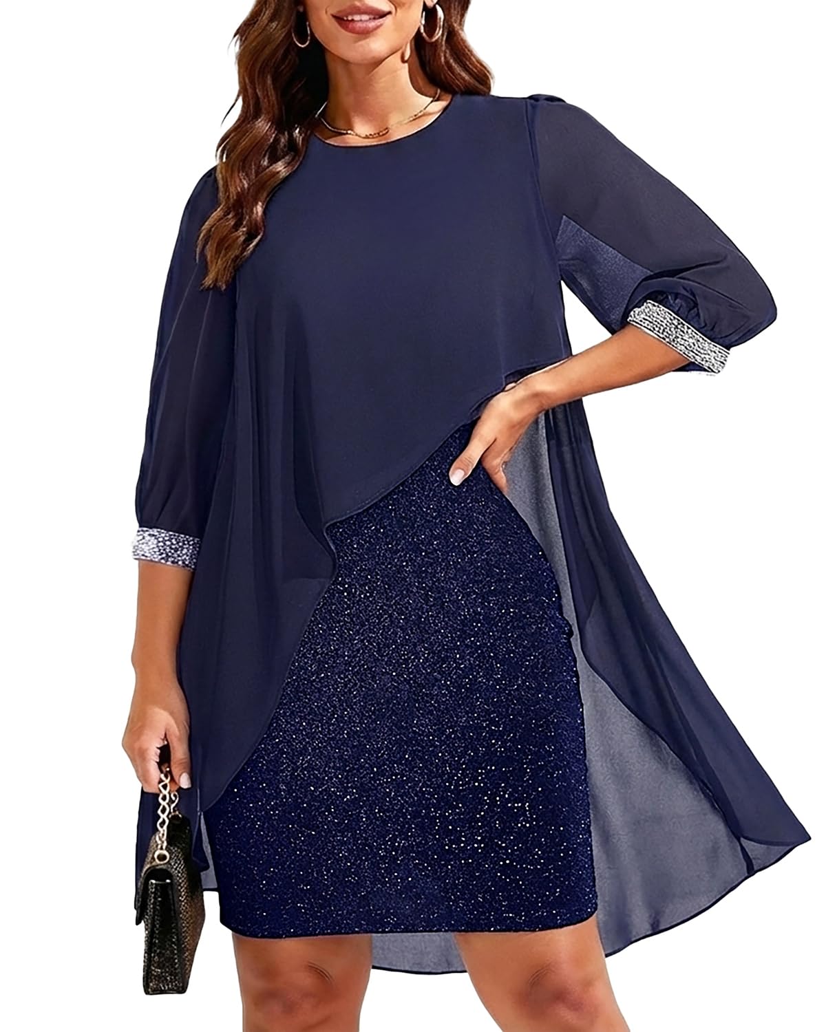 Photo 1 of Navy Blue Plus Size Wedding Guest Formal Dress Mother of Bride Groom Cocktail Evening Elegant Party Curvy Women Cape 18W