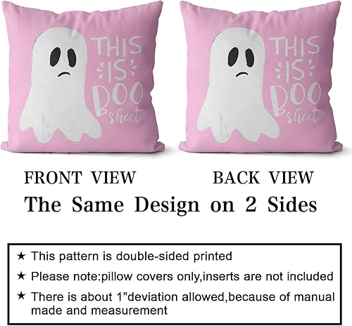 Miniatura 2 de Funda de almohada de Halloween rosa y blanca con fantasma, fundas de almohada lumbar, decoración al aire libre, almohadas decorativas para