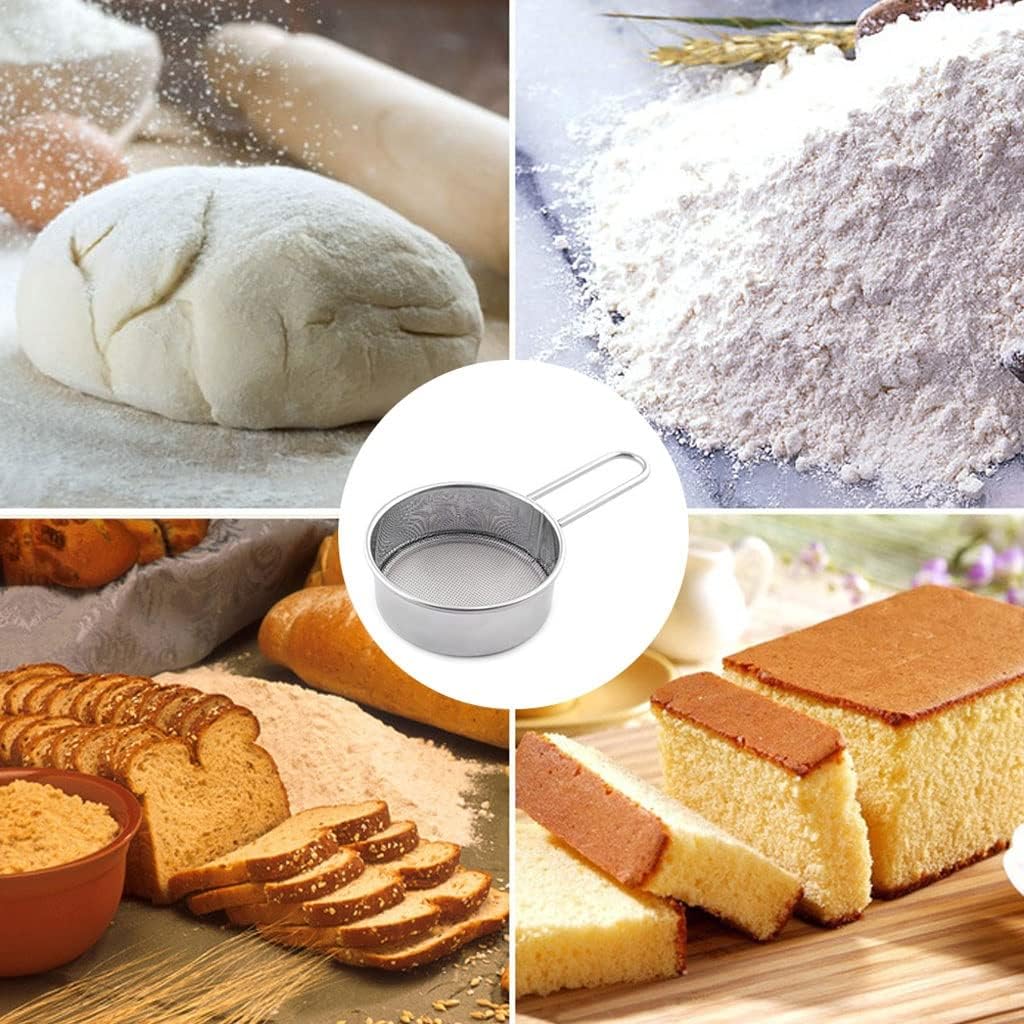 Mesh Flour Sifter Round Sieve Stainless Steel Sugar Filter Cake Baking Strainer with Handle