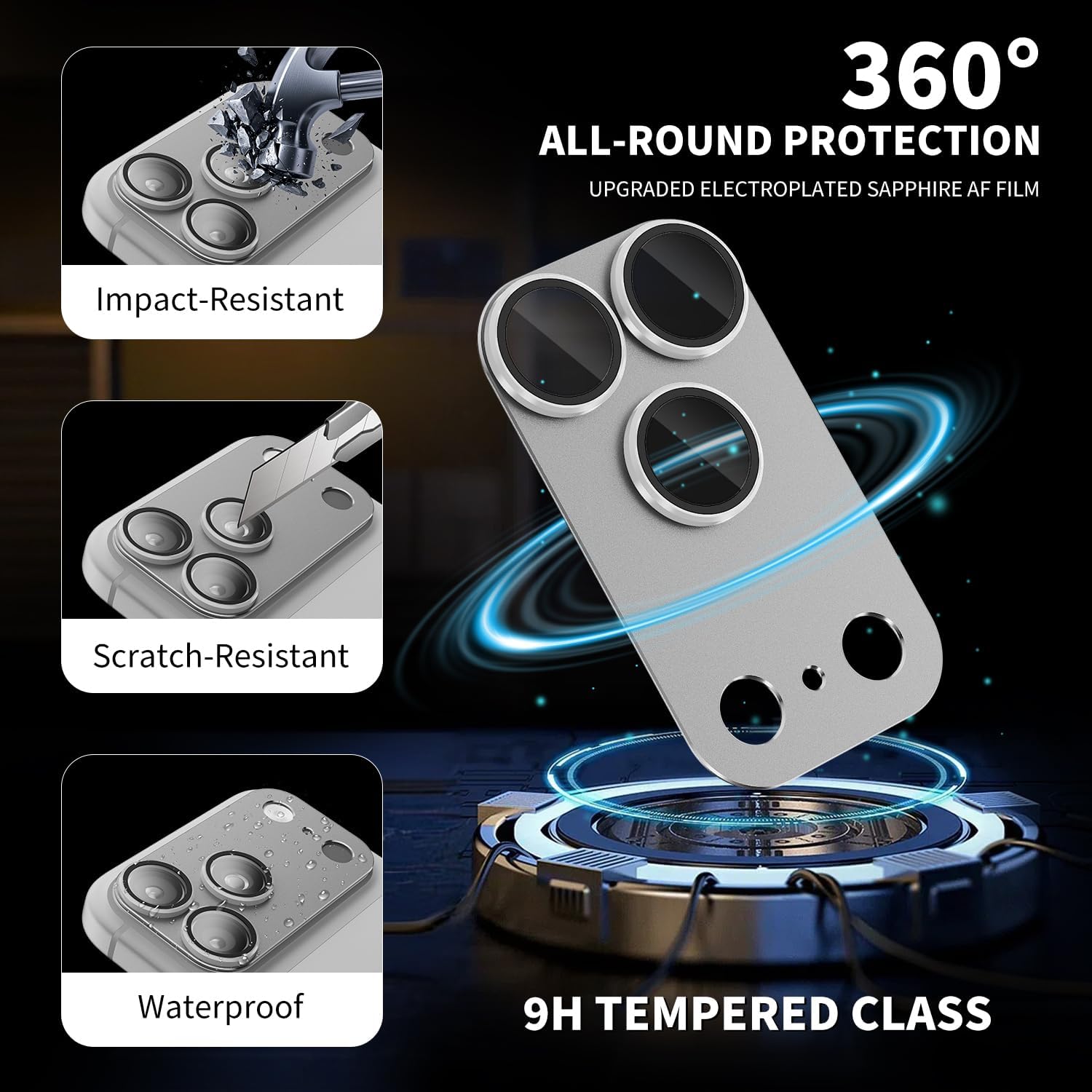 Camera Lens Protector for iPhone 17 Pro, 9H Tempered Glass Rear Camera Screen Cover, Military Grade Shatterproof Anti-scratch HD Lens Protectors, Ultra-thin Metal Tempered Glass, Case Friendly