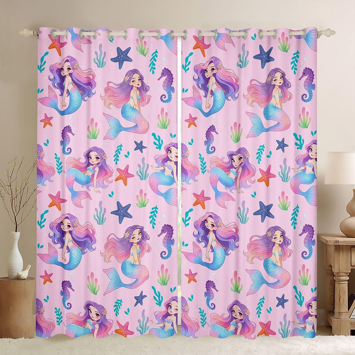 Homemissing tende a sirena per camera da letto soggiorno tende oscuranti squame di pesce vita oceanica animali marini tende oscuranti arcobaleno trattamenti per finestre principessa, 2 pannelli
