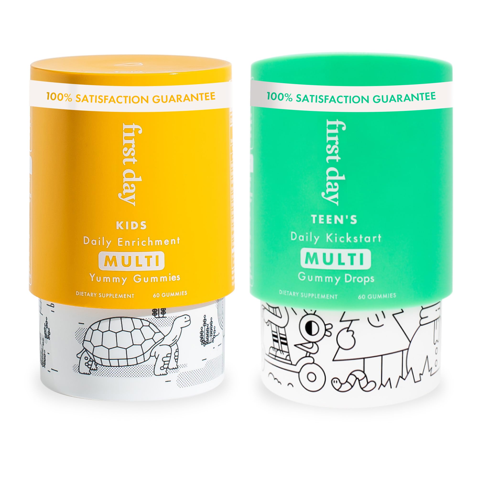 FIRST DAY Multivitamin Gummies Bundle for Kids & Teens – Vitamins A, B, C, D & K + Folate, Magnesium, & Zinc – Made w/Organic Fruits & Veggies, Only 2g Sugar – 2-Pk, 30 Day Supply Each