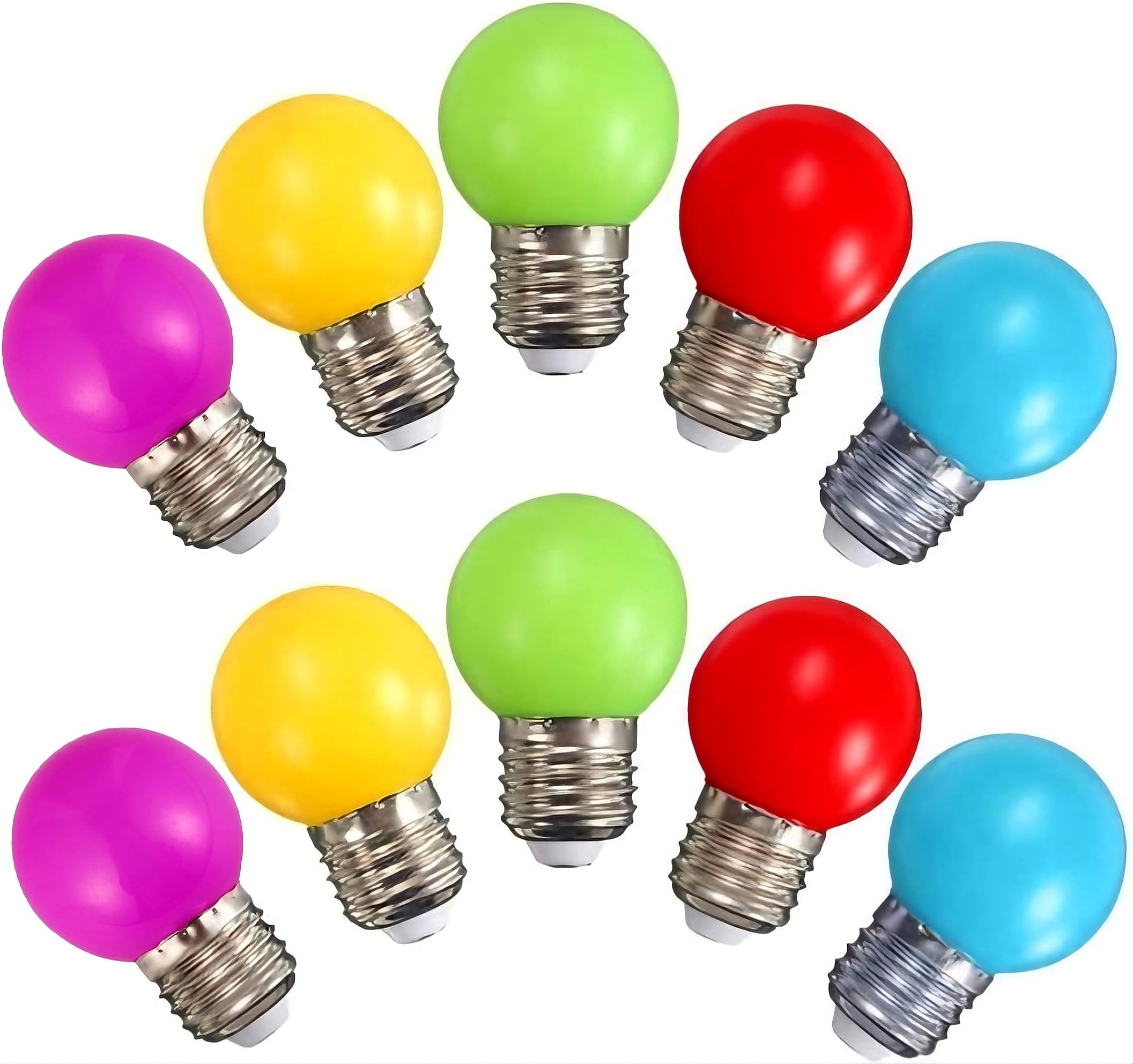 LED Colored Light Bulbs, E27 Small Light Bulb, G45 1W LED Bulb, Purple Yellow Green Red Blue for Bedroom Wedding Halloween Christmas Party Bar Mood Decoration,10 Pack