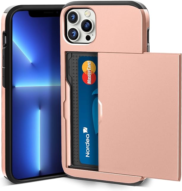 ACOCOBUY Compatible with iPhone 13 Pro Max Case Shockproof Wallet Case iPhone 13 Pro Max Case with Card Holder Protective Dual Layer Armor Case Rubber Bumper Cover for iPhone 13 Pro Max Rose Gold