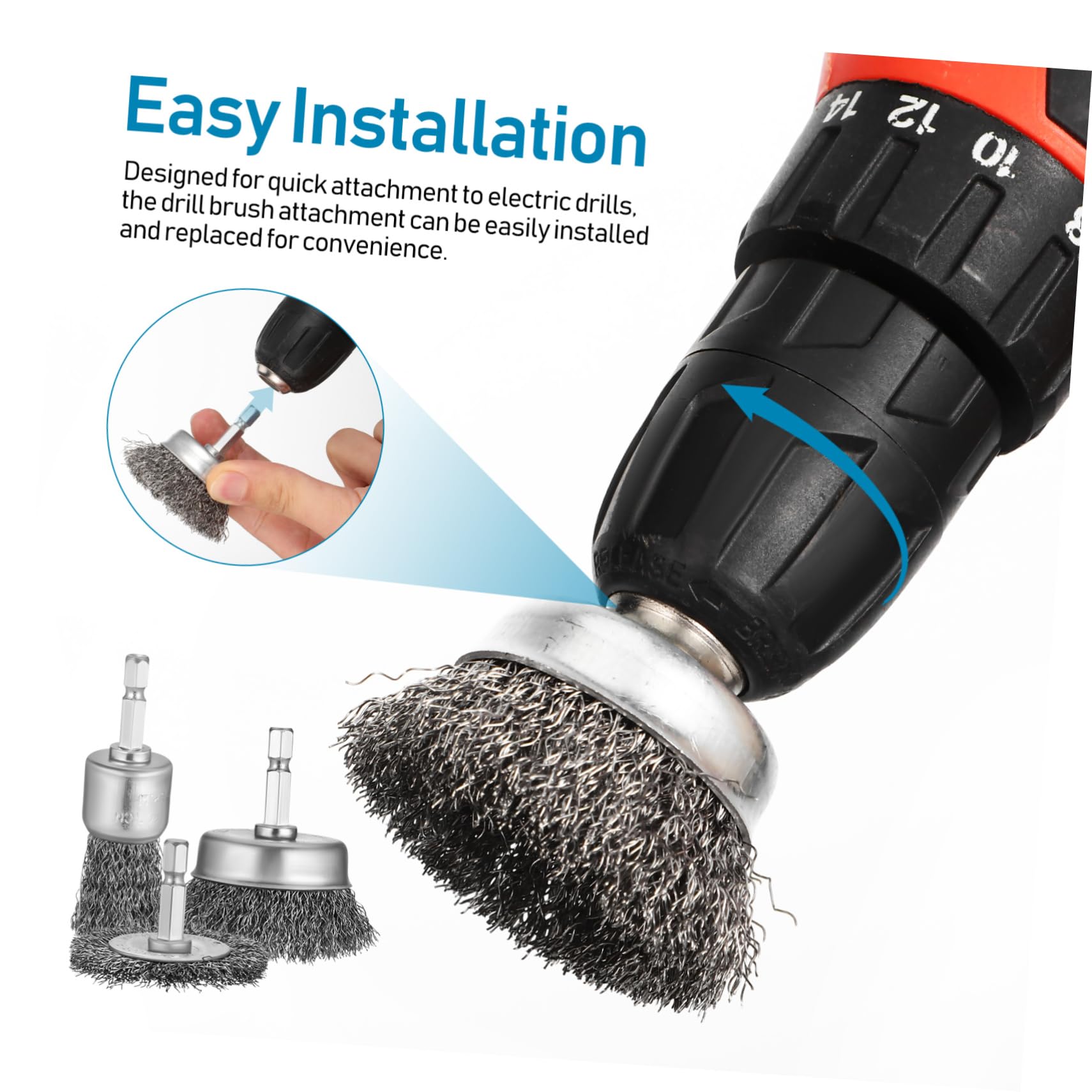 Brosse à Roue Métallique pour Perceuse, 15 Pièces, Noir