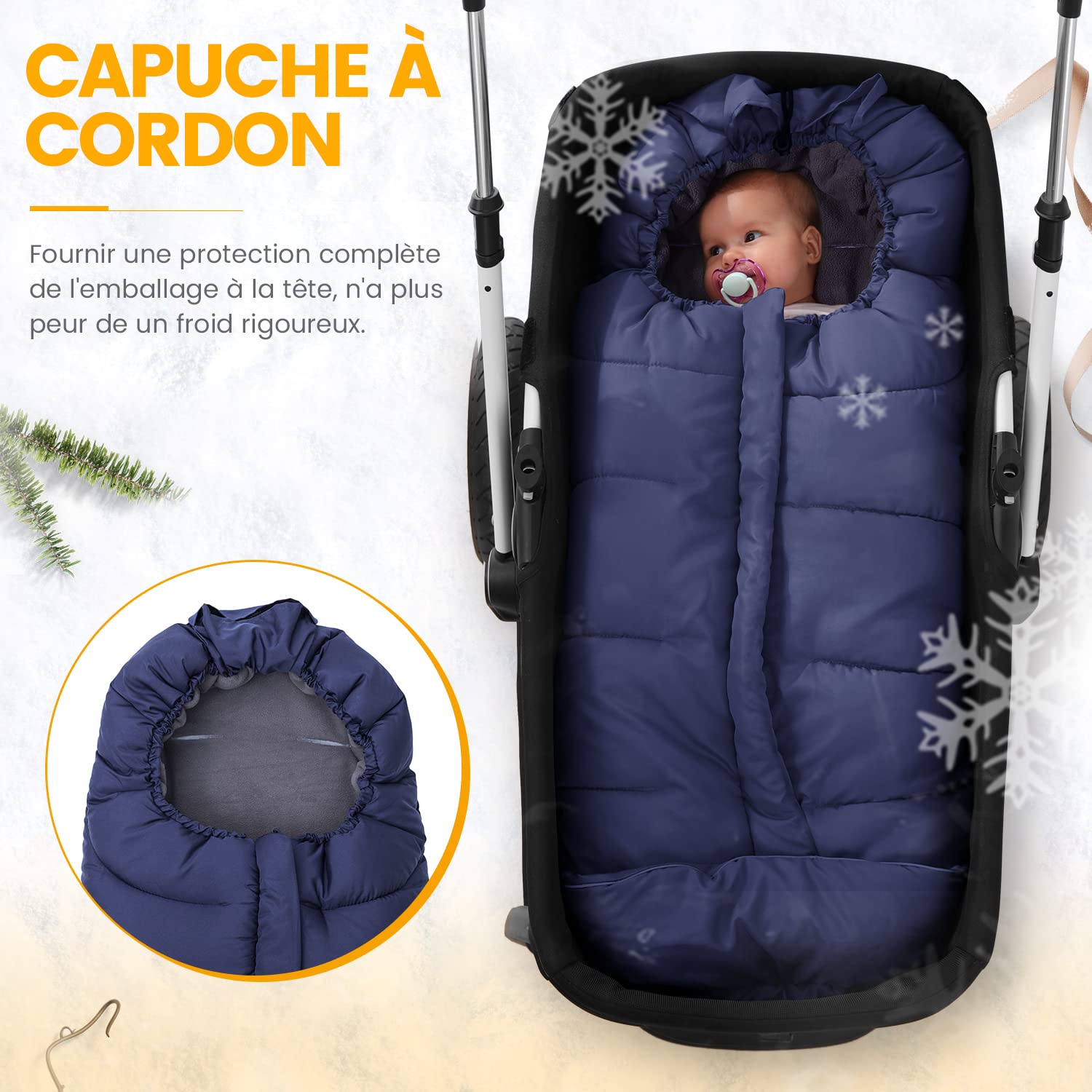 Orzbow Chanceliere Bebe Poussette, Imperméable Chanceliere Universelle Pour Poussette, Polaire Coral, Bandes Réfléchissantes, Fermeture Éclair (Bleu)