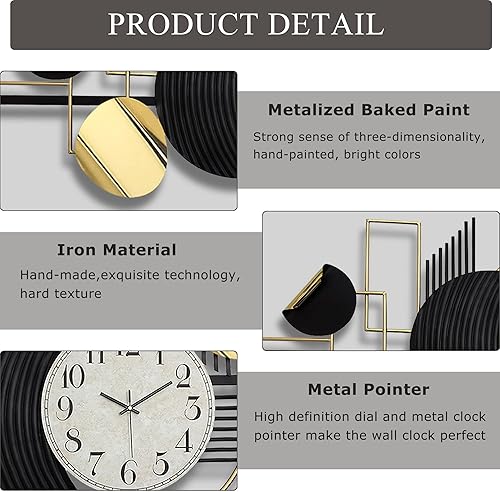 Miniatura 3 de HAVFIFK Arte de pared de metal con geometría moderna, decoración de pared de 59.1 x 22.8 pulgadas, reloj de pared analógico, silencioso, sin tictac,