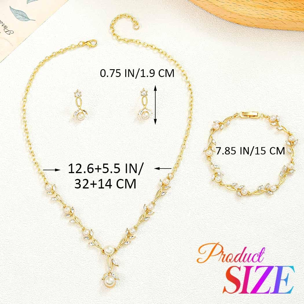 Unicra Pearl Jewelry Set Gold Prom Formal Necklace Earrings Bracelet Sets Rhinestone Bridal Wedding Jewelry Sets for Women and Brides - Image 7