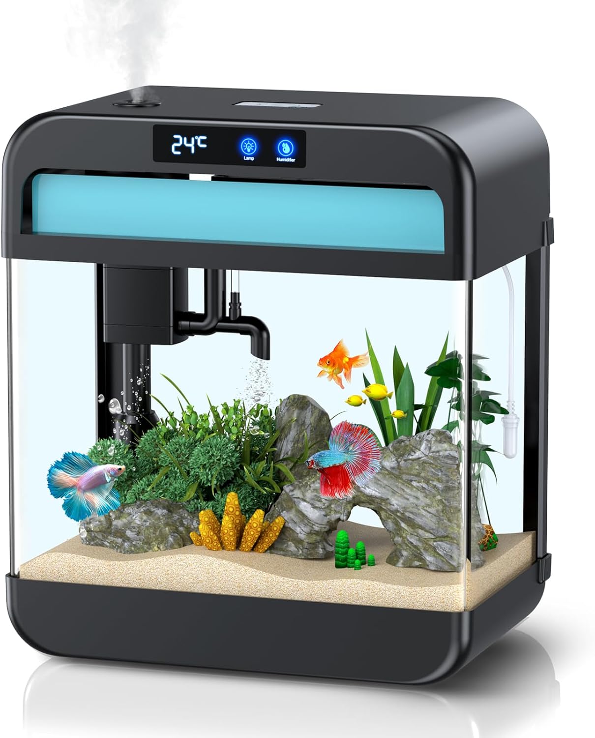 Fish Tank 2.2 Gallon Fish Bowl with Humidifier 7 Color Auto-Looping Light Aquarium Tank with 3 in 1 Silent Pump with Filteration & Oxygenation & Circulation