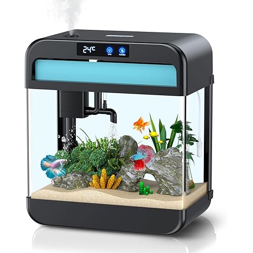 Fish Tank 2.2 Gallon Fish Bowl with Humidifier 7 Color Auto-Looping Light Aquarium Tank with 3 in 1 Silent Pump with Filteration & Oxygenation & Circulation