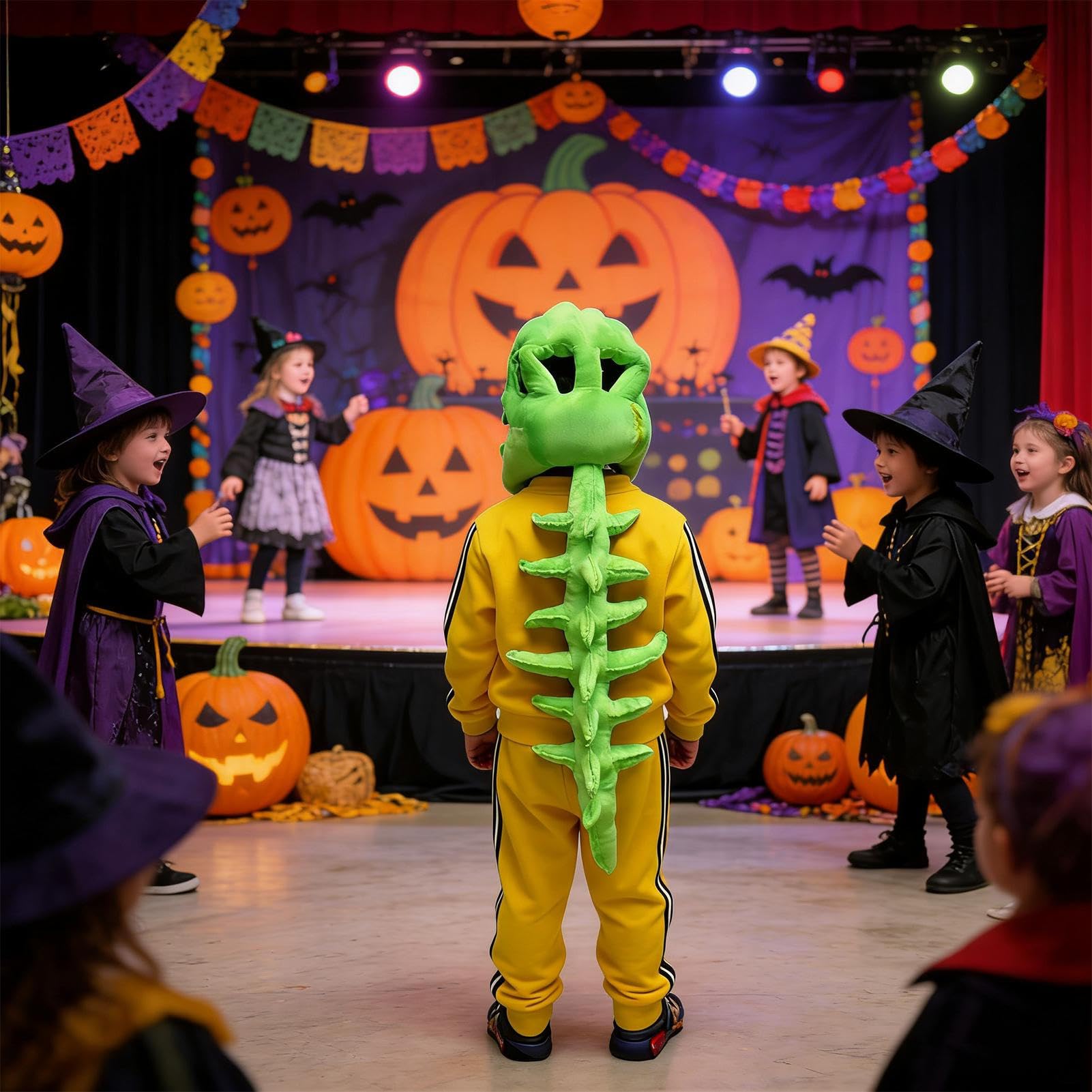 Kostium szkieletu dinozaura – ubranie, 152 × 102 cm, strój zwierzęcy, poliestrowy kostium szkieletu z blaskiem, Halloween, projekt ciała, odzież sceniczna na imprezy tematyczne