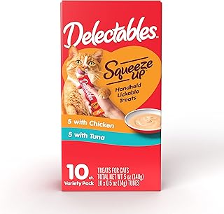 Hartz Delectables Squeeze Up Interactive Lickable Wet Cat Treats for Adult & Senior Cats, Chicken & Tuna, 10 Count