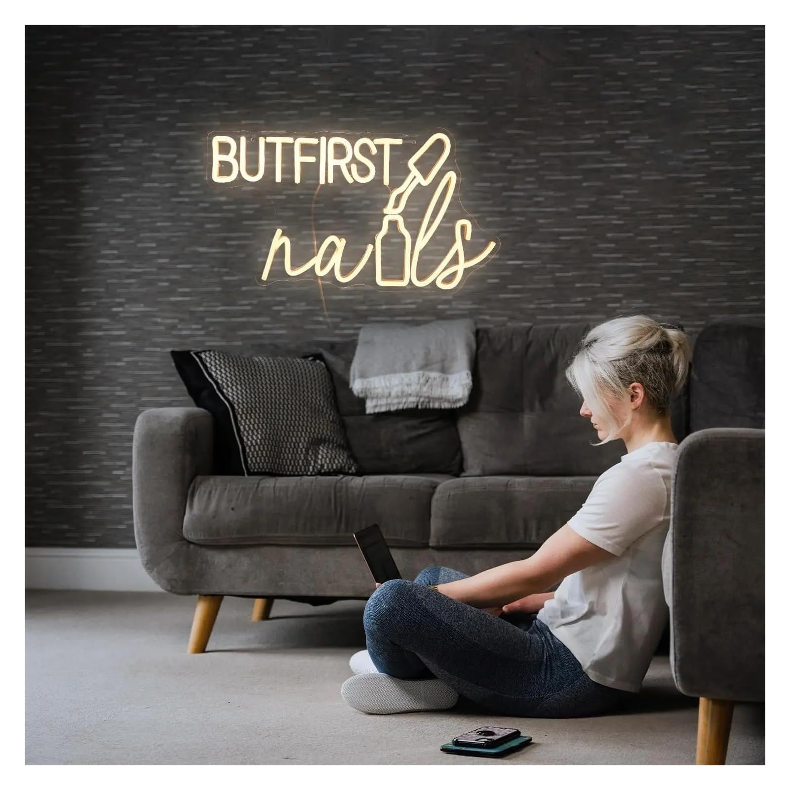 Hängende Kunst-Leuchtreklamen ”But First Nails“Neonschild Dimmbare LED-Nägel Neonlicht USB Warmweiß Für Nagelstudio Mädchenzimmer Shop 25cmx35.2cm