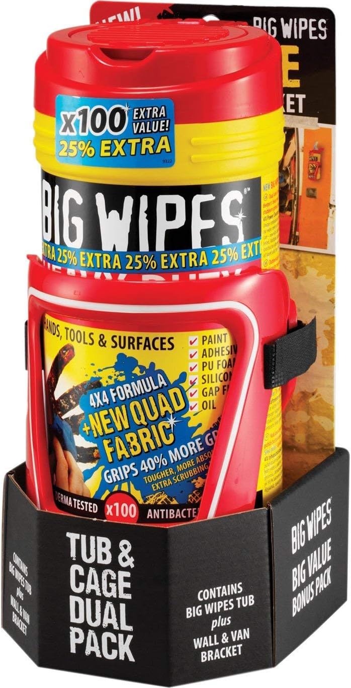 Big Wipes BGW2426 Red Top Heavy-Duty Wipes Tub of 80+25% Inc Bracket