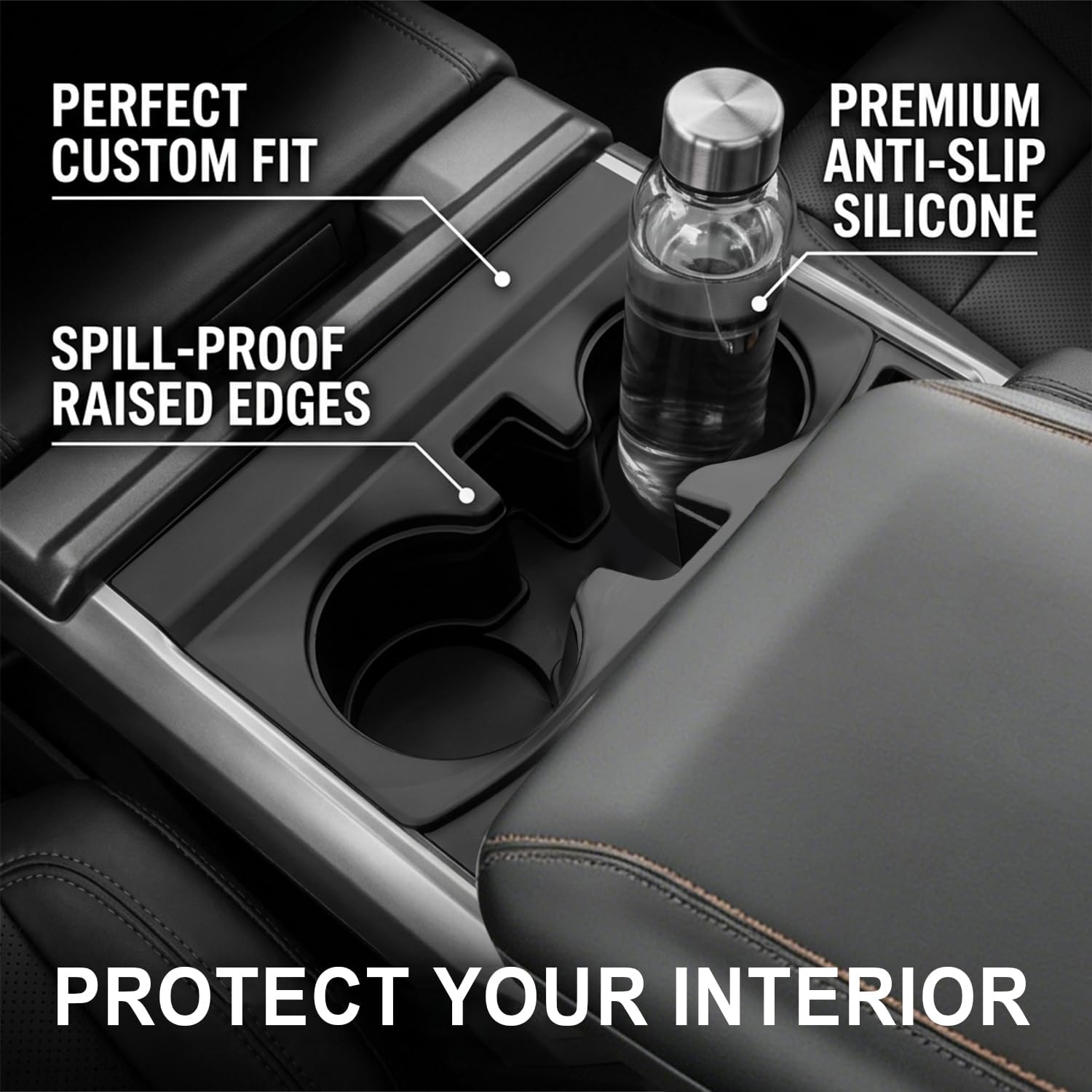 Temmis Center Console Silicone Cup Holder for Ford F150 2022-2026, Anti-Slip Water Proof 1ST Row Rear Drink Insert Holder for F150 Accessories (Black)