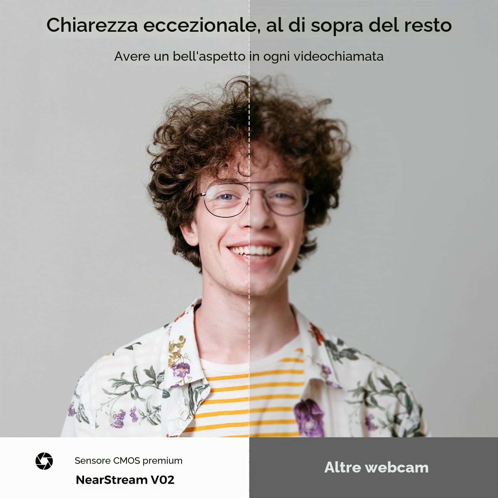 NearStream V02 Webcam 2K PC 1080p 60fps, Autofocus,Riduzione Rumore | webcam USB 2K a 30 fps, campo visivo di 60°/75°/95°, controllo tramite software, plug & play, acquisizione audio fino a 3m